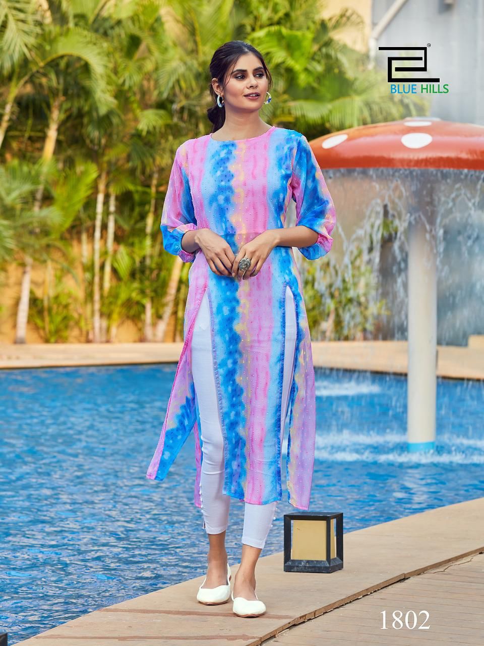 Blue Hills Slit Printed Regular Wear Georgette Designer Kurti Collection